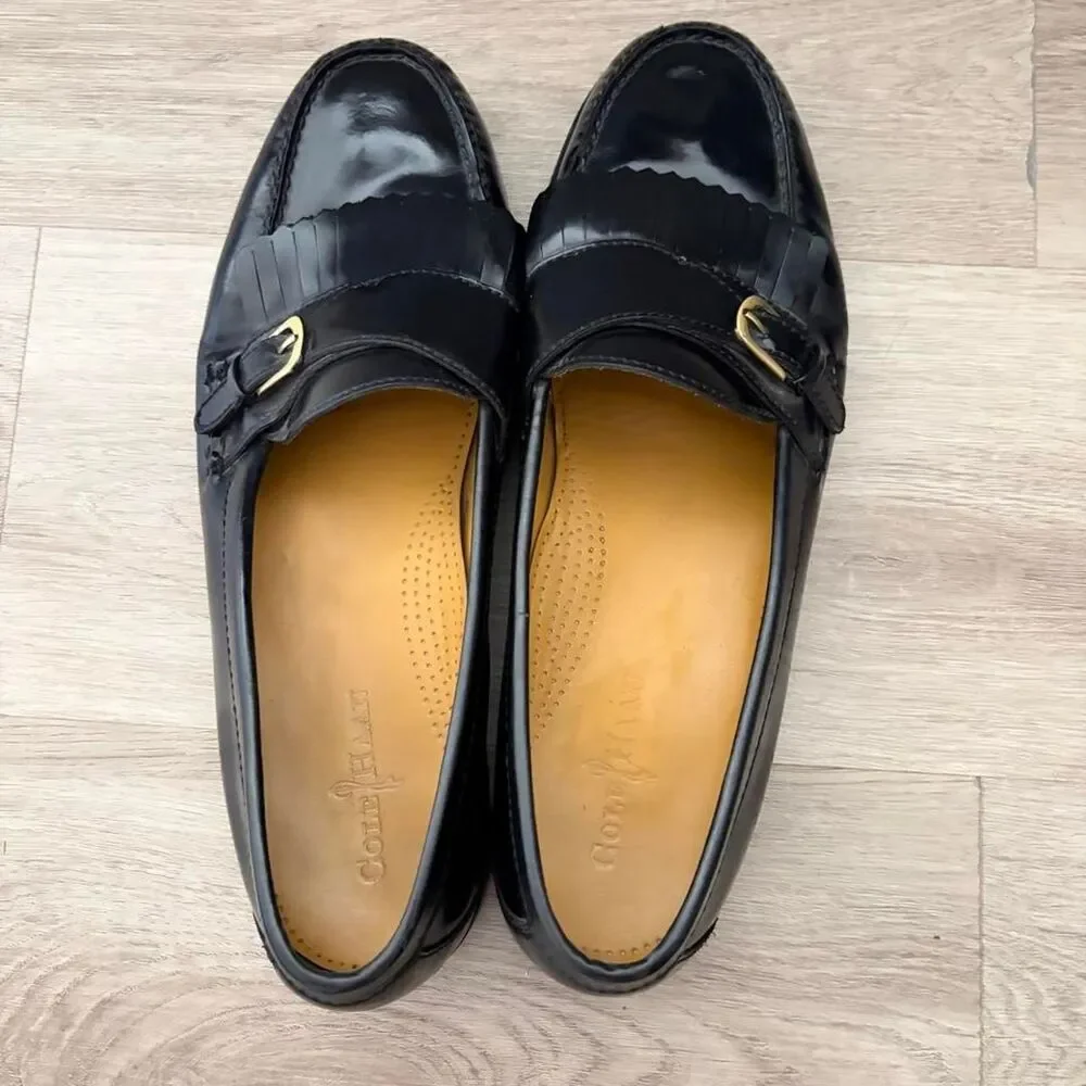 Cole Haan Black Kiltie Loafers with Buckle, Mens size 13